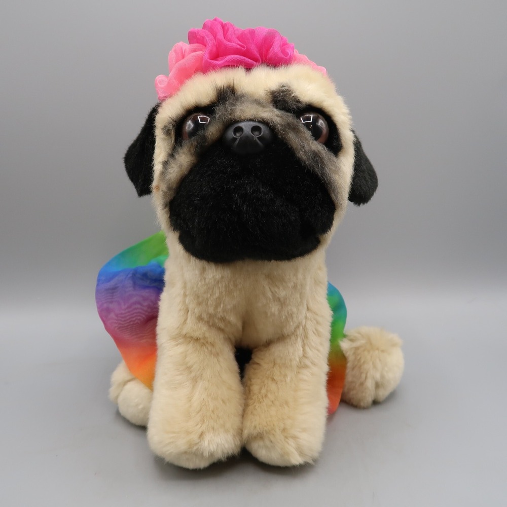 GUND Doug the Pug‎ Plush Tutu Doug Stuffed Animal Flowers Rainbow Tutu #6055644